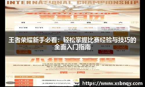 王者荣耀新手必看：轻松掌握比赛经验与技巧的全面入门指南